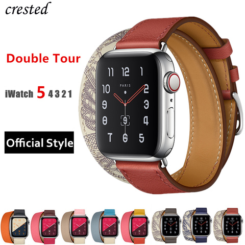 Double Tour For Apple watch band 44mm 40mm Genuine Leather watchband belt bracelet iWatch band 38mm 42mm series 3 4 5 6 strap ► Photo 1/6