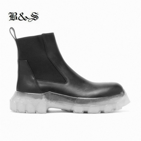 Real picture NEW Transparent bottom ankle slip on Tractor Beetle chelsea boots  genuine leather men Boots ► Photo 1/6