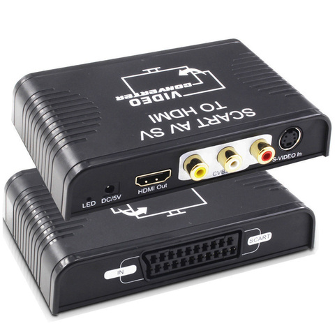 S-video composite AV Scart to HDMI converter Switch box 3-in-1 Scart+S-video+composite AV RCA to HDMI converter ► Photo 1/6