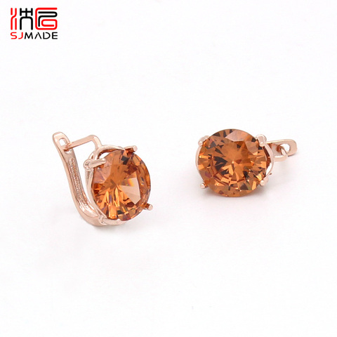 SJMADE Europe America Vintage Temperament Big Round Cubic Zirconia Dangle Earrings 585 Rose Gold For Women Girl Wedding Jewelry ► Photo 1/6