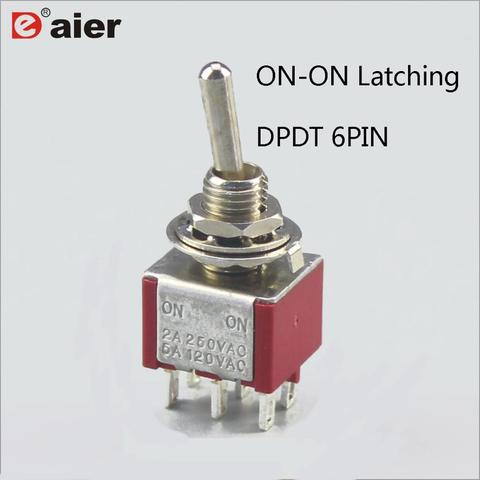 10Pcs Toggle Switch ON/ON Latching DPDT Mini Rocker Switches MTS-202 6A 250VAC 6 Pin With Solder Terminal ► Photo 1/5