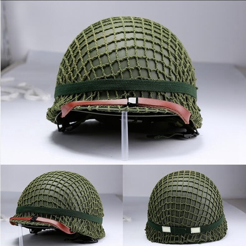 US Army M1 Green Helmet Replica Adjustable with Net/Canvas Chin Strap Tactical Paintball Gear Steel Helmet for Adults ► Photo 1/6