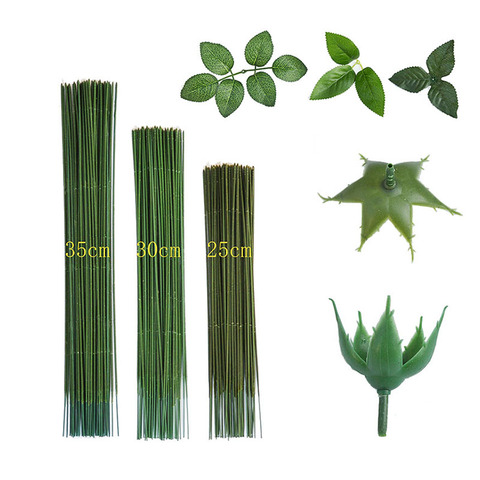 20pcs 25/30/35cm Artificial Flower Stems Rose leaves/base Iron Wire Stem DIY Soap/ Paper Flower Stub Accessory Stems Craft Decor ► Photo 1/6