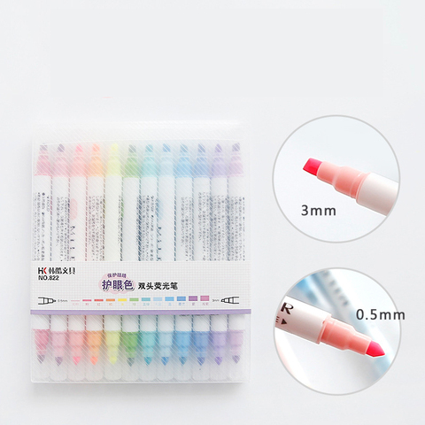 12pcs/box Eyecare Double Head Highlighters Art Marker Highlighter Pens Pastel Markers Watercolor Fluorescent Pen Drawing ► Photo 1/5