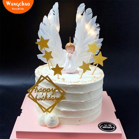 Angel Wings Happy birthday Cake Topper party supplies kids beautiful cake DIY decorating Accessories cupcake baby shower ► Photo 1/6