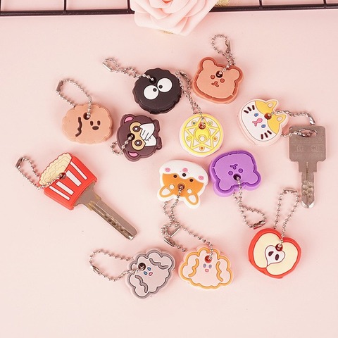 1PC Cute Cartoon Keychain Silicone Cat Dog Protective Key Case Cover for Key Control Dust Cap Holder Gift Girlfriend Key Chain ► Photo 1/6