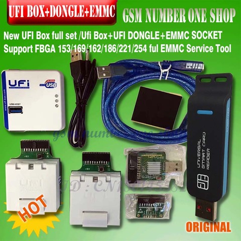 New 2022 original UFI Box full set /Ufi Box+UFI DONGLE+EMMC SOCKET Support FBGA 153/169/162/186/221/254 ful EMMC Service Tool ► Photo 1/6