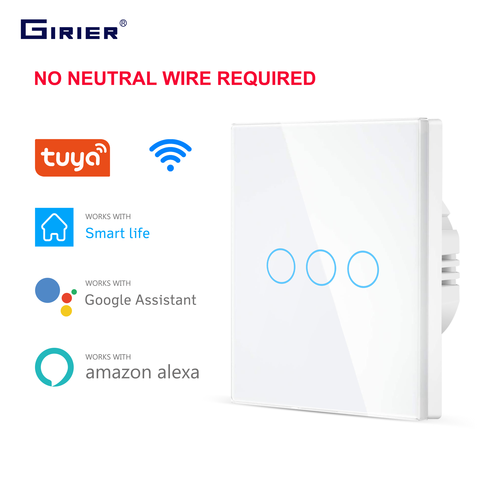 Wifi Wall Touch Switch EU No Neutral Wire Required Smart Light Switch 1 2 3 Gang 220V Tuya Smart Home Support Alexa Google Home ► Photo 1/6