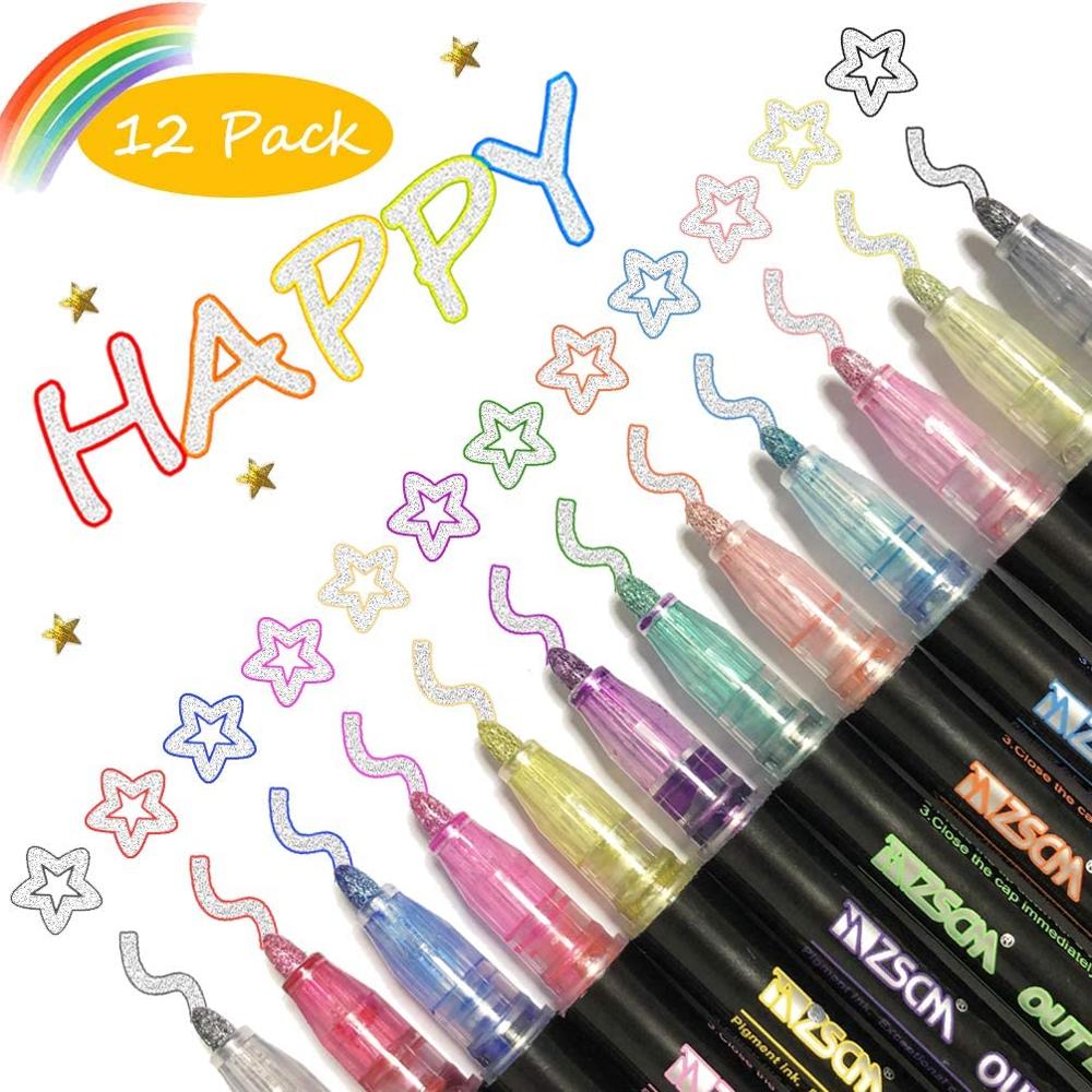 Double Line Pen 8 /12 Pcs/Set Outline Paint Marker Pens Scrapbooking Diy  Album Metallic Markers Glitter for Drawing Doodling - AliExpress