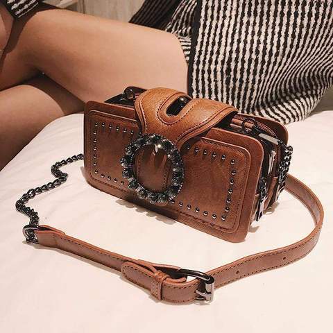 Heavy Metal Fashion - 2022 Retro Women Shoulder Bags Diamond Flap Cross-body Bag Machine Punk Style All-match Messenger Bags ► Photo 1/6