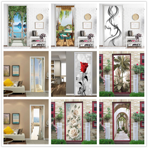 Door Decoration Wallpaper 3D Library Wall Stickers For Living Room Study Home Design Decor Door Decal Mural Poster deur sticker ► Photo 1/6