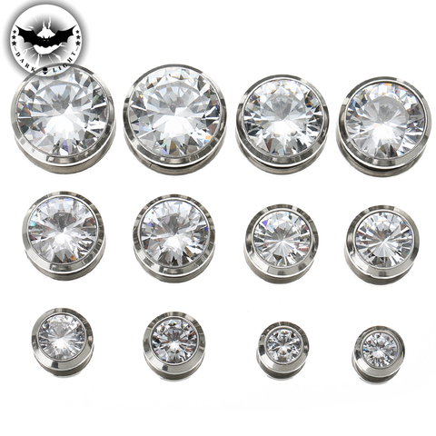 1Pair  Cubic Zirconia Ear Tunnel Stainless Steel Plugs Gem Gauges Body Piercing Shinning Ear Reamer Expander 3mm-16mm ► Photo 1/6