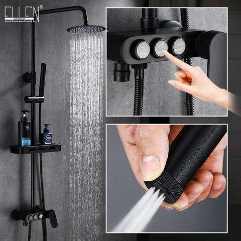Black Rainfall Shower Faucets Set Wall Mounted Rain Shower Faucet Storage Bath Mixer Tap Hot Cold with Hand Shower EL3903 ► Photo 1/6