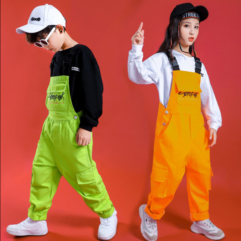 Kid Hip Hop Clothing Black Sweatshirt Tops Loose Bib Pants for Girls Boys Jazz Dance Costumes Ballroom Dancing Clothes Wear ► Photo 1/6