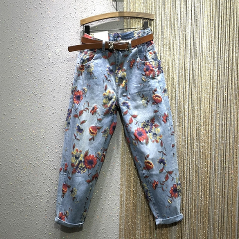 Flower Jeans Woman 2022 Spring New High-Waist Loose-Fit Pants Personality Printed Denim Harem Pants Women's Jeans Jean Femme ► Photo 1/6