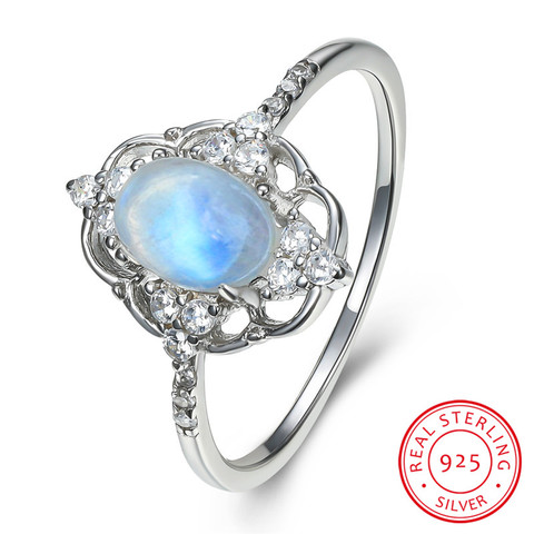 Luxury Female Small Natural Moon Stone Ring 925 Sterling Silver Moonstone Wedding Ring Promise Engagement Rings For Women ► Photo 1/6