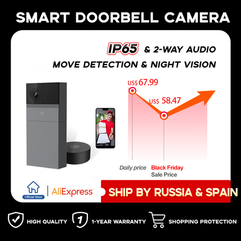 Doorbell Camera WiFi 1080P Door Bell Smart Wireless Intercom Security IP Video for Home IR Alarm IP65 Ring Chime Battery Cameras ► Photo 1/6