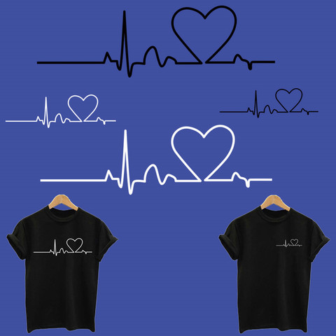 Creative heartbeat patches stripes applique on clothes heat-sensitive application of one iron on transfers for clothing tops ► Photo 1/6