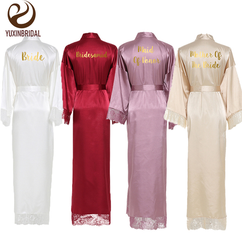 YUXINBRIDAL 2022 New  Silk  Satin Lace Robes White Bridesmaid Bride Robes  Bridesmaid Robes Wedding  Long Robe  Bathrobe ► Photo 1/5