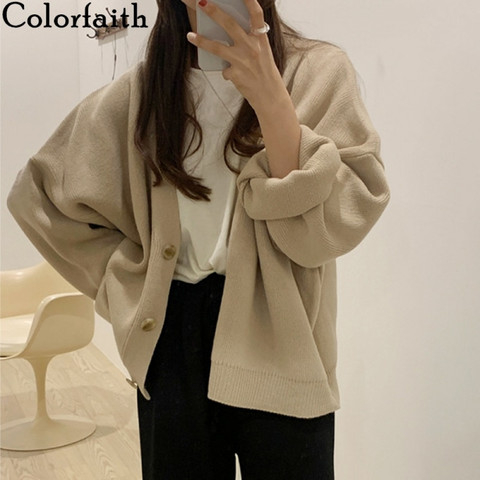 Colorfaith New 2022 Autumn Winter Women's Sweaters V-Neck Buttons Cardigans Oversize Fashionable Korean Lady Knitwears SWC18190 ► Photo 1/6