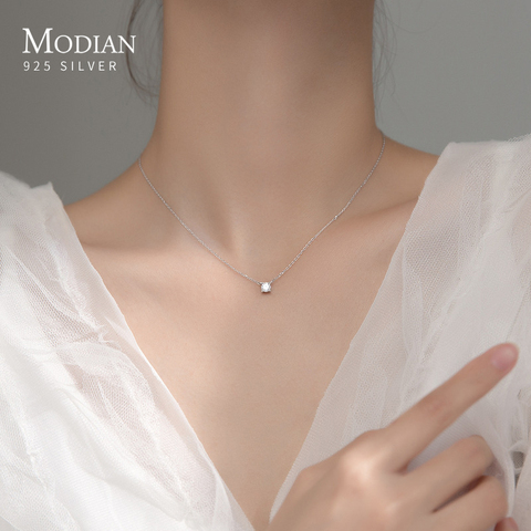 Modian Brands Simple 925 Sterling Silver Geometric Cut Sparkling Zircon Pendant Necklace for Women Wedding Engagement Jewelry ► Photo 1/5