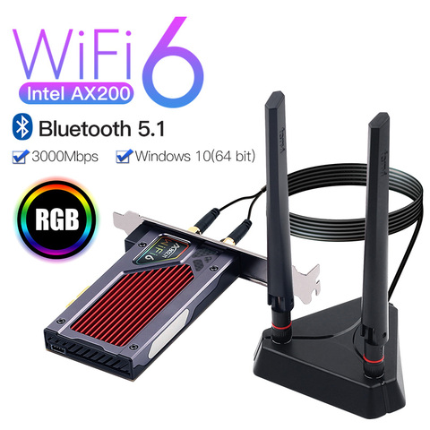 Wireless 3000Mbps PCIe Dual Band Adapter Intel AX200 Wi-Fi 6 Bluetooth 5.1 Network Wifi Card 802.11ac/ax 2.4G 5G For Desktop PC ► Photo 1/6