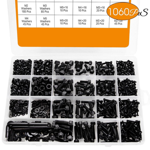 1060pcs M2 M3 M5 M4 Hex Socket Screw Set Carbon Steel Flat Round Cap Head Screws Bolts and Nuts Assortment Kit with Storage Box ► Photo 1/4