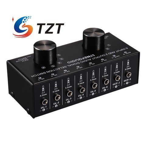 TZT Audio Input Selector Switch Audio Input Signal Selector Support 6 IN 2 OUT & 2 IN 6 OUT 3.5mm Ports ► Photo 1/6