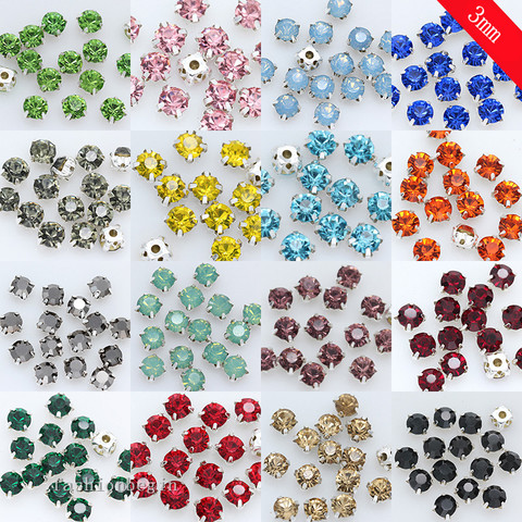 100p 3mm color Sew on crystal glass Rhinestone Diamante jewels Silver Cup Claw Montees 4-holes Sewing Stone Beads craft clothes ► Photo 1/3