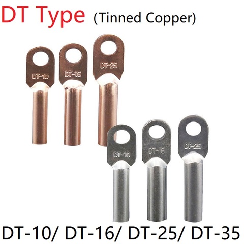 DT-10 DT-16 DT-25 DT-35 Wire Terminal Copper Crimp Splice Silver Tin Plated Block Bare Bolt Hole Nose Tube LUG Cable Connector ► Photo 1/3
