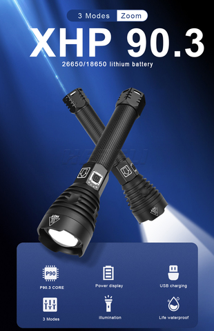 420000 lumens xhp90.3 hunting most powerful led flashlight rechargeable usb torch cree xhp50.2 18650 or 26650 battery lantern ► Photo 1/6