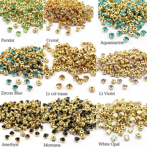 Hot sale Sew on Rhinestone 4mm/5mm/6mm/7mm Gold Claw Stones 28 Colors  for dresses decoration 100pcs/pack free shiping ► Photo 1/6