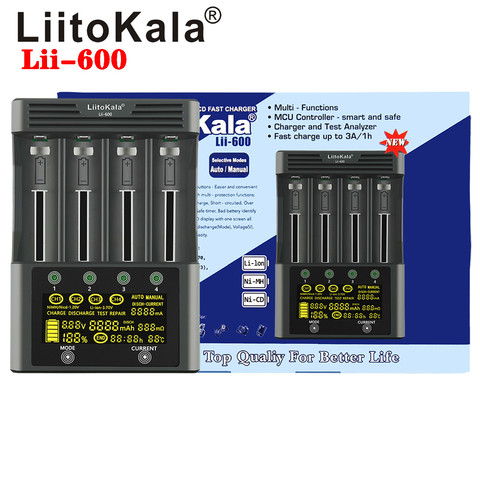 LiitoKala lii-600 LCD 3.7V/1.2V AA/AAA 18650/26650/16340/14500/10440/18500 Battery Charger with screen+12V3A adapter ► Photo 1/5
