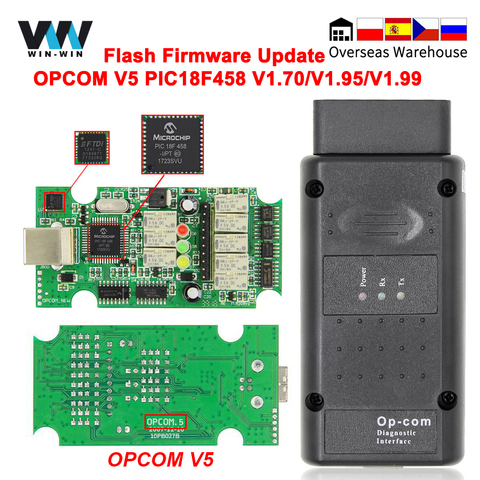 OPCOM V5 For Opel OP COM 1.70 flash firmware update OP-COM 1.95 PIC18F458 FTDI CAN BUS OBD OBD2 Scanner Car Diagnostic Auto Tool ► Photo 1/6