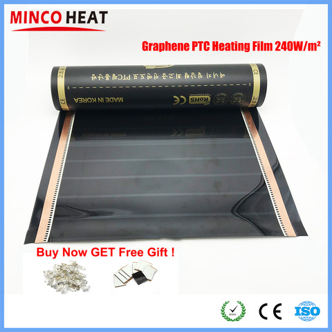 High Glass Graphene PTC Heating Film Korea Energy Saving Anti-overheat Balck Infrared Electric Warm Floor Film with Free Clips ► Photo 1/6
