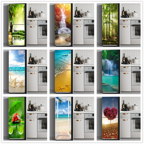 Fridge Stickers Refrigerator Cover Door Landscape Plant Sea Vinyl Self Adhesive Kitchen Furniture Decor Wrap Freezer Sticker DIY ► Photo 1/6