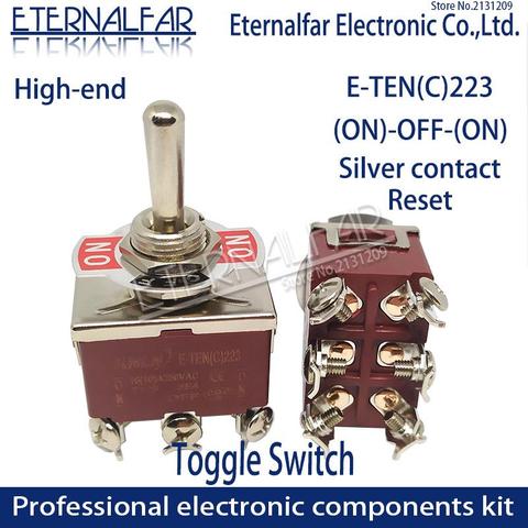 High-end E-TEN223 Quality Silver Contact DPST 12MM 16A 250V AC (ON)-OFF-(ON) 6 Pin Reset Rocker Toggle Slide Switch Waterproof ► Photo 1/5