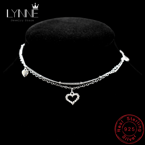 New Fashion 925 Sterling Silver Heart Rhinestone CZ Pendant Double Layer Anklets Women Jewelry Summer Zircon Foot Chain Bracelet ► Photo 1/6