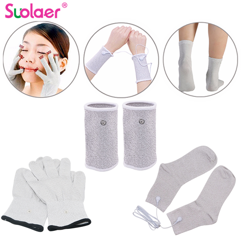 Dropshipping Conductive Silver Fiber TENS/EMS Electrode Therapy Gloves+Socks+Wrist Pads Electrotherapy Unit For Phycical Therapy ► Photo 1/6