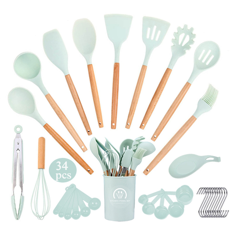 34 Pcs Silicone Kitchen Utensils Set Heat Resistant Non-Stick Cooking Tool With Measuring Cup Spoon Mat Hook Kitchen Accessories ► Photo 1/6