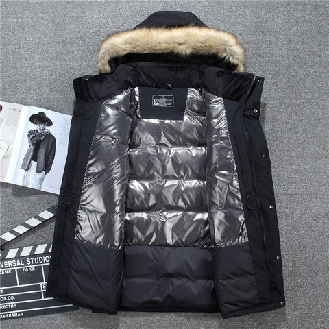 -40 degree winter male jacket fur collar thick keep warm windproof men's down jacket black grey white  winter coat man outerwear ► Photo 1/6