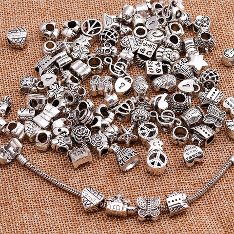 Large Sale Mixed Silver Color Alloy Charms Beads Fit Brand Charms Bracelets Necklaces for Women More than 1000 Style by Random ► Photo 1/6
