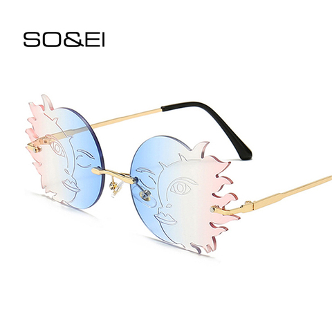 SO&EI Fashion Rimless Unique Polygonal Moon Smiley Sunglasses Women Vintage Gradient Lens Eyewear Shades UV400 Sun Glasses Men ► Photo 1/6