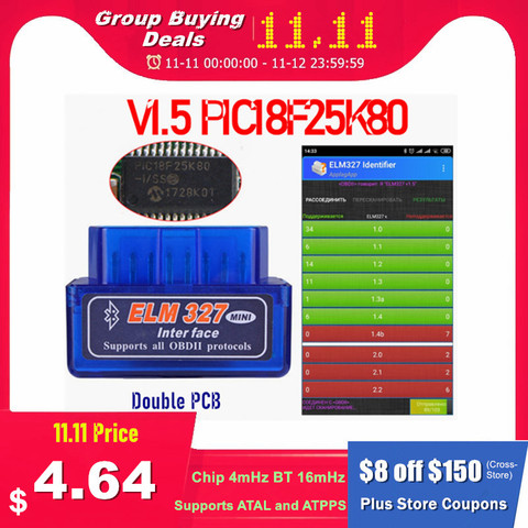 Hardware V1.5 Chip PIC18F25K80 ELM327 Bluetooth V1.5 Auto Code Reader Super MINI ELM 327 Works ON Android Symbian FW V1.5 BEST ► Photo 1/6