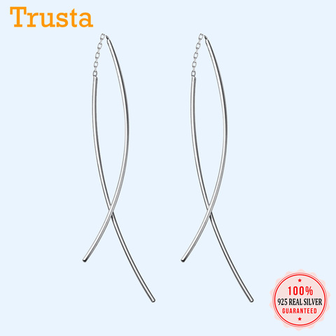 Trusta 100% 925 Real Sterling Silver Dangle Earrings 10.5cm Linked Double Stick For Women Girls Jewelry Wholesale DS1426 ► Photo 1/6