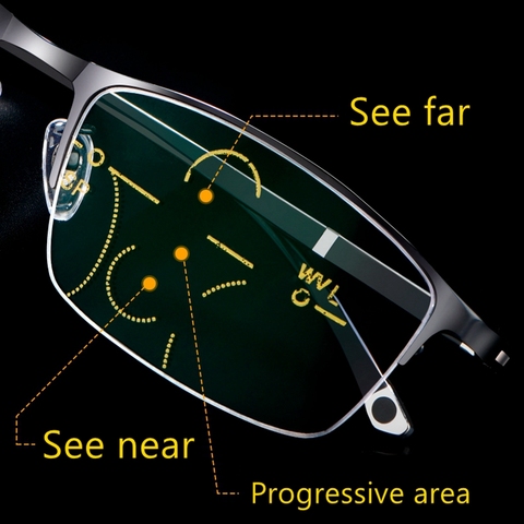 Finished Progressive Multifocal Reading Glasses Men Photochromic Anti-blue Light Presbyopic Glasses Cross Decoration Metal Frame ► Photo 1/6