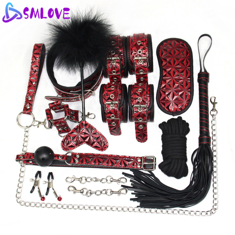 SMLOVE Level A PU Handcuffs Whip Collar BDSM Bondage Rope Mask Ball Gag Nipple Clamps Adults Sex Toys For Couples Women Sex Gay ► Photo 1/6