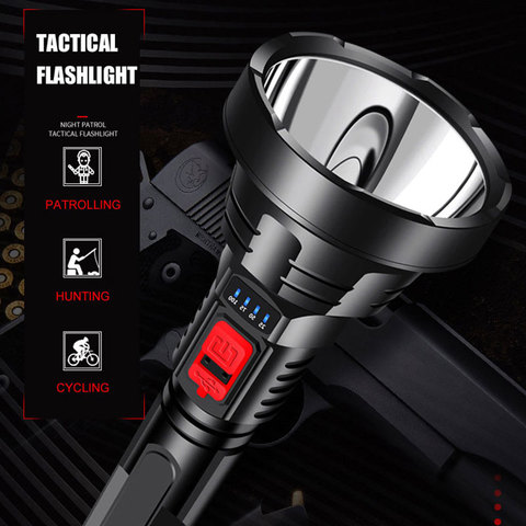 Free Shipping to Russia High Power Ultra Bright Tactical Hunting Flashlight Portable Rechargeable Torch Built-in 18650 Battery ► Photo 1/6