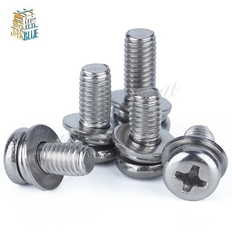 5/50pcs Cross Recessed Pan Head Screw with Washer Stainless Steel M2 M3 M4 M5 M6 M8 Three Combination Machine sems screw ► Photo 1/4