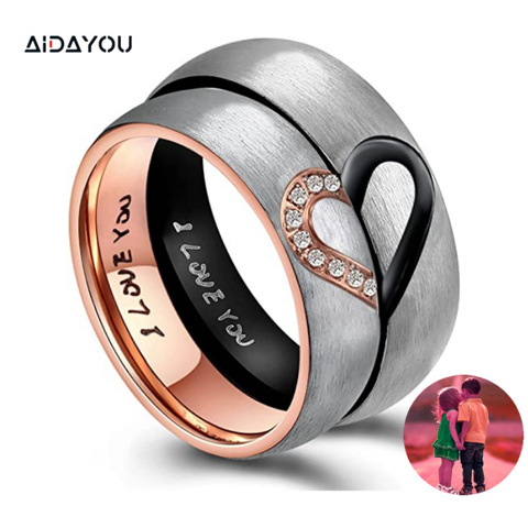 I Love You Rings Heart Promise  Stainless Steel His & Hers Real Couples Wedding Engagement Bands Top Ring acc288 ► Photo 1/6